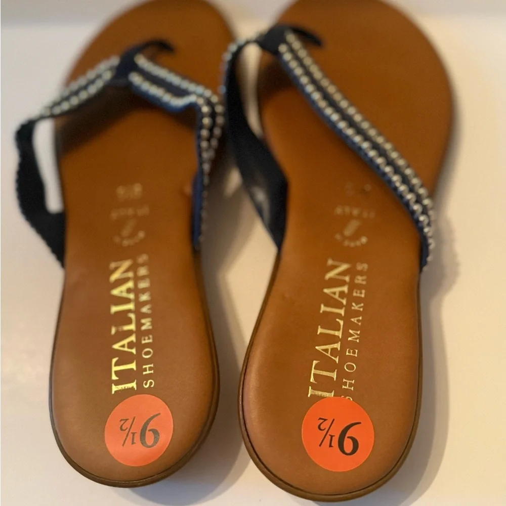 Italian Shoemakers Navy Blue Braided Toe-Post Sandals Women’s 9.5 NEW